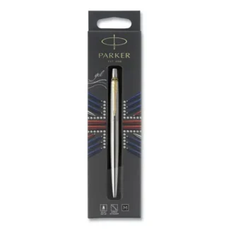 Parker® Jotter Rollerball Pen, Retractable, Medium Point, 0.7 mm, Black Ink, Stainless Steel Barrel