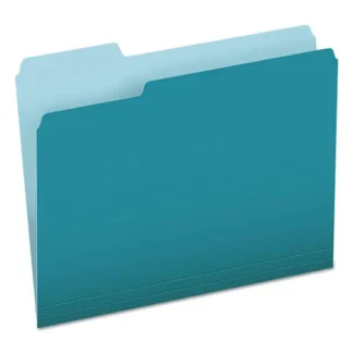 Pendaflex® Colored File Folders, 1/3-Cut Tabs, Assorted Positions, Letter Size, Teal/Light Teal, 100/Box