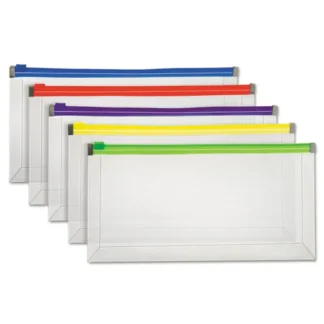 Pendaflex® Poly Zip Check Envelope, Zipper Closure, 10.13 x 5.13, Assorted Colors, 5/Pack