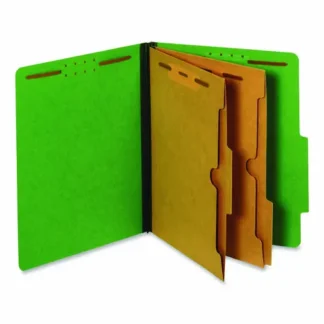 Pendaflex® Pressboard Classification Folders with Two Full-Pocket Dividers, 2.5" Expansion, 6 Fasteners, Letter Size, Dark Green, 10/Box