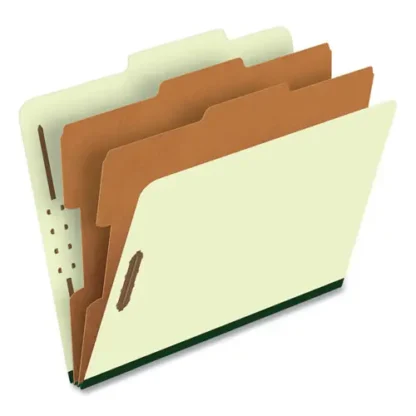 Pendaflex® Six-Section Pressboard Classification Folders, 2" Expansion, 2 Dividers, 6 Fasteners, Letter Size, Green Exterior, 10/Box