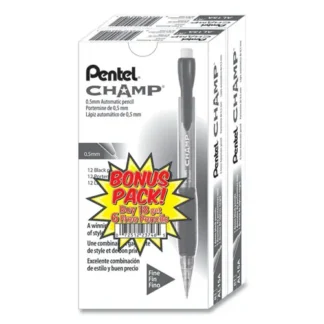 Pentel® Champ Mechanical Pencil Value Pack, 0.5 mm, HB (#2), Black Lead, Clear/Black Barrel, 24/Pack