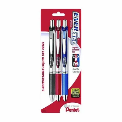 Pentel® EnerGel RTX Deluxe Gel Pen, Retractable, Medium 0.7 mm, Assorted Ink and Barrel Colors, 3/Pack