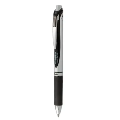 Pentel® EnerGel RTX Gel Pen, Retractable, Medium 0.7 mm, Black Ink, Black/Silver Barrel, Dozen