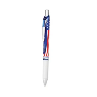 Pentel® EnerGel RTX Stars and Stripes Gel Pen, Retractable, Medium 0.7 mm, Black Ink, Red/White/Blue Barrel, Dozen