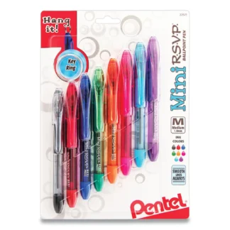 Pentel® Mini R.S.V.P. Ballpoint Pen, Medium Point, 1 mm, Assorted Colors, 8/Pack