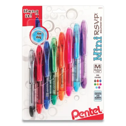 Pentel® Mini R.S.V.P. Ballpoint Pen, Medium Point, 1 mm, Assorted Colors, 8/Pack