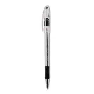Pentel® R.S.V.P. Ballpoint Pen, Fine 0.7 mm, Black Ink, Clear/Black Barrel, Dozen