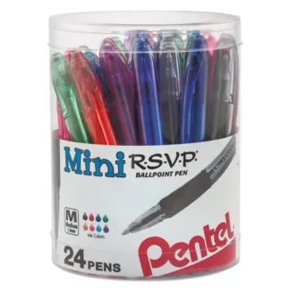 Pentel® R.S.V.P. Mini Ballpoint Pen, Medium Point (1 mm), Assorted Ink & Barrel Colors, 24 Pack