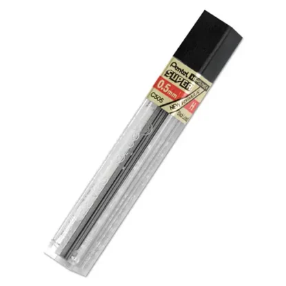 Pentel® Super Hi-Polymer Lead Refills, 0.5 mm, H, Black, 12/Tube