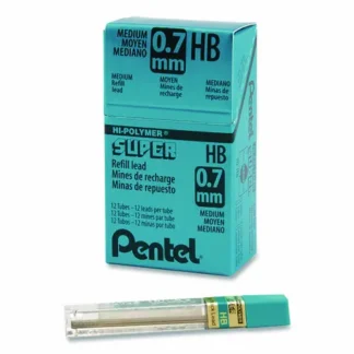 Pentel® Super Hi-Polymer Lead Refills, 0.7 mm, HB, Black, 12 Leads per Tube, 12 Tubes per Box