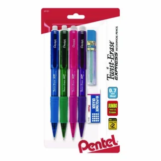 Pentel® Twist Erase EXPRESS Mechanical Pencil, 0.7 mm, HB (#2), Black Lead, Assorted Color Barrels, 4/Pack