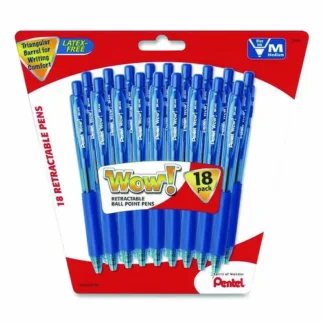 Pentel® WOW! Ballpoint Pen, Retractable, Medium, 0.7 mm, Blue Ink, Translucent Blue/Blue Barrel, 18/Pack