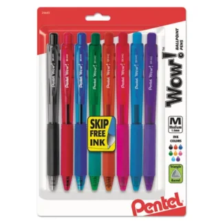 Pentel® WOW! Ballpoint Pen, Retractable, Medium Point, 1 mm, Assorted Ink & Barrel Colors, 8/Pack