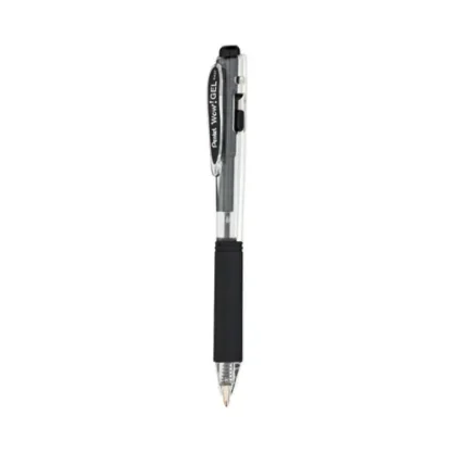 Pentel® WOW! Gel Pen, Retractable, Medium Point, 0.7 mm, Black Ink, Clear/Black Barrel, 24/Pack