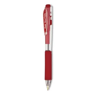 Pentel® WOW! Gel Pen, Retractable, Medium 0.7 mm, Red Ink, Clear/Red Barrel, Dozen