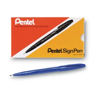 Pentel Arts® Sign Pen Fine Point Color Marker, Extra-Fine Bullet Tip, Blue, Dozen