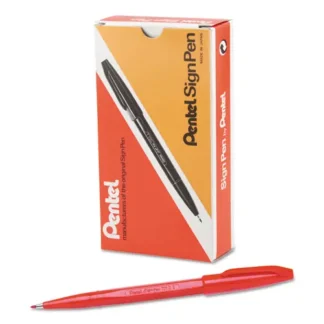 Pentel Arts® Sign Pen Fine Point Color Marker, Extra-Fine Bullet Tip, Red, Dozen