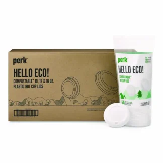 Perk™ Compostable Plastic Hot Cup Lids, Fits 10 oz to 16 oz Hot Cups, Plastic, White, 500/Carton