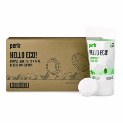 Perk™ Compostable Plastic Hot Cup Lids, Fits 10 oz to 16 oz Hot Cups, Plastic, White, 500/Carton