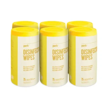 Perk™ Disinfecting Wipes, Lemon Scent, White, 75 Wipes per Canister, 6 Canisters per Carton