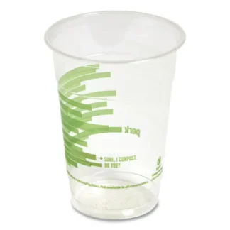 Perk™ Eco-ID Compostable PLA Corn Plastic Cold Cups, 16 oz, Clear/Green, 50/Pack, 6 Packs/Carton