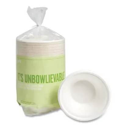 Perk™ PFAS-Free Compostable Bagasse Bowls, 12 oz, White, 125/Pack