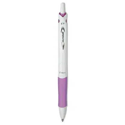 Pilot® Acroball PureWhite Advanced Ink Hybrid Gel Pen, Fine 0.7 mm, Black Ink, White/Purple Barrel, Retractable