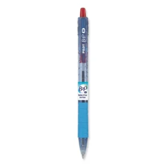 Pilot® B2P Bottle-2-Pen Recycled Ballpoint Pen, Retractable, Medium, 1 mm, Red Ink, Translucent Blue Barrel, Dozen
