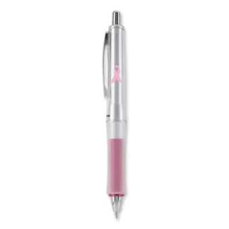 Pilot® Dr. Grip Center of Gravity Breast Cancer Awareness Retractable Ballpoint Pen, Medium Point, 1 mm, Black Ink, Silver/Pink Barrel
