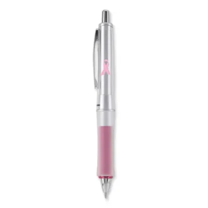 Pilot® Dr. Grip Center of Gravity Breast Cancer Awareness Retractable Ballpoint Pen, Medium Point, 1 mm, Black Ink, Silver/Pink Barrel