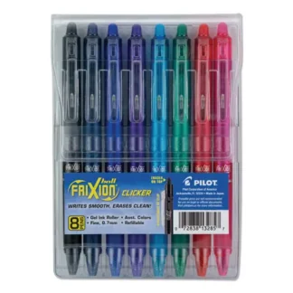 Pilot® FriXion Clicker Erasable Gel Pen, Retractable, Fine 0.7 mm, Assorted Ink & Barrel Colors, 8-Pack