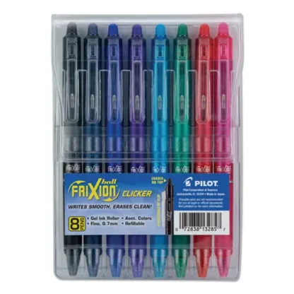 Pilot® FriXion Clicker Erasable Gel Pen, Retractable, Fine 0.7 mm, Assorted Ink & Barrel Colors, 8-Pack
