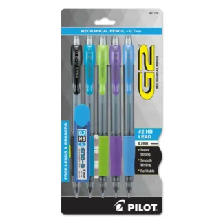 Pilot® G2 Mechanical Pencil, 0.7 mm, HB (#2), Black Lead, Assorted Barrel Colors, 5/Pack