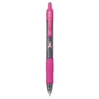 Pilot® G2 Premium Breast Cancer Awareness Gel Pen, Fine Point, 0.7 mm, Black Ink, Smoke/Pink Barrel, Dozen