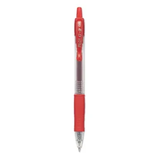 Pilot® G2 Premium Gel Pen, Retractable, Extra-Fine 0.5 mm, Red Ink, Smoke/Red Barrel, Dozen