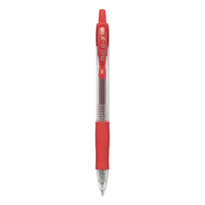 Pilot® G2 Premium Gel Pen, Retractable, Extra-Fine 0.5 mm, Red Ink, Smoke/Red Barrel, Dozen