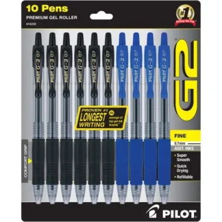 Pilot® G2 Premium Gel Pen, Retractable, Fine 0.7 mm, Assorted Ink and Barrel Colors, 10/Pack