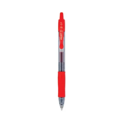 Pilot® G2 Premium Gel Pen, Retractable, Fine 0.7 mm, Red Ink, Smoke/Red Barrel, Dozen