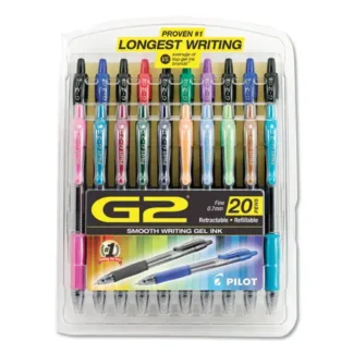 Pilot® G2 Premium Gel Pen Convenience Pack, Retractable, Fine 0.7 mm, Assorted Ink and Barrel Colors, 20/Pack