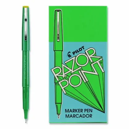 Pilot® Razor Point Fine Line Porous Point Pen, Extra-Fine 0.3 mm, Green Ink, Green Barrel, Dozen