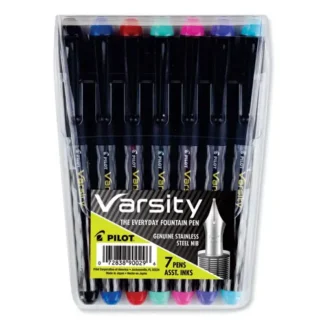 Pilot® Varsity Fountain Pen, Medium, 1 mm, Assorted Ink & Barrel Colors, 7 Pack