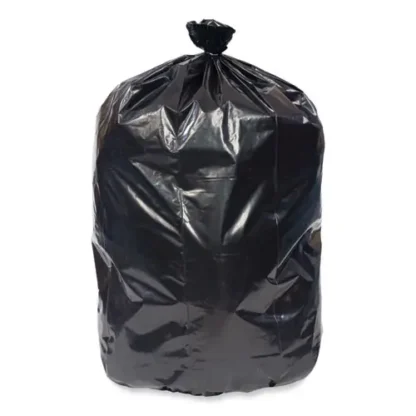 Pitt Plastics Eco Strong Plus Can Liners, 33 gal, 1 mil, 33" x 39", Black, Perforated Roll, 150/Carton