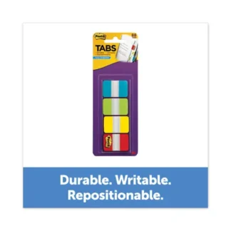 Post-it® 1" Wide Tabs with Dispenser, Aqua, Lime, Red, Yellow, 88/Pack