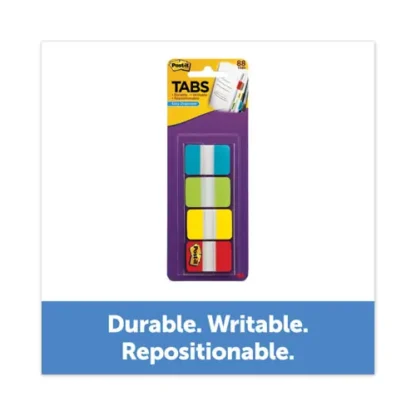 Post-it® 1" Wide Tabs with Dispenser, Aqua, Lime, Red, Yellow, 88/Pack