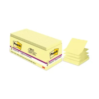 Post-it® Dispenser Notes Super Sticky Pop-up Refill, 3" x 3", Canary Yellow, 90 Sheets per Pad, 18 Pads