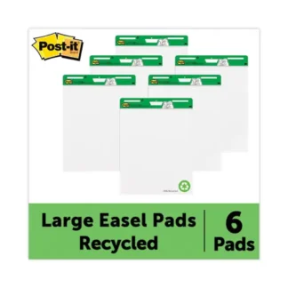 Post-it® Easel Pads Super Sticky Vertical-Orientation Self-Stick Easel Pad Value Pack, 6 Easel Pads, 25" x 30", Unruled, White with Green Headband, 30 Sheets per Pad