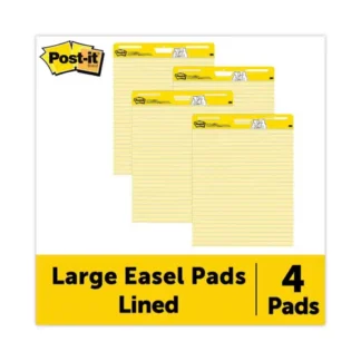 Post-it® Easel Pads Super Sticky Vertical-Orientation Self-Stick Easel Pad Value Pack, 25 x 30, Yellow, 30 Sheets, 4/Carton