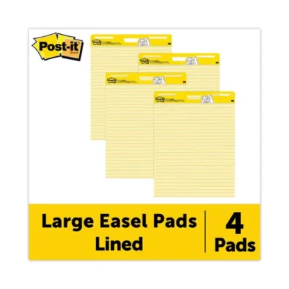 Post-it® Easel Pads Super Sticky Vertical-Orientation Self-Stick Easel Pad Value Pack, 25 x 30, Yellow, 30 Sheets, 4/Carton