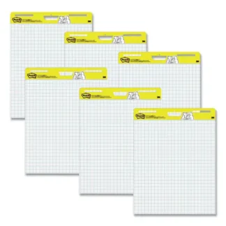 Post-it® Easel Pads Super Sticky Vertical-Orientation Self-Stick Easel Pads, Quadrille Rule, White, 25" x 30", 30 Sheets, 6 Pack